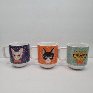 Carly & Rose Cat-Themed Ceramic Mugs Set of 3